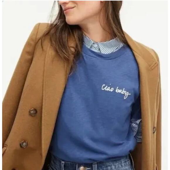 2/$30 J. Crew "Ciao Baby" Short Sleeve Cotton T-Shirt Blue AG839 Size M - Picture 2 of 13